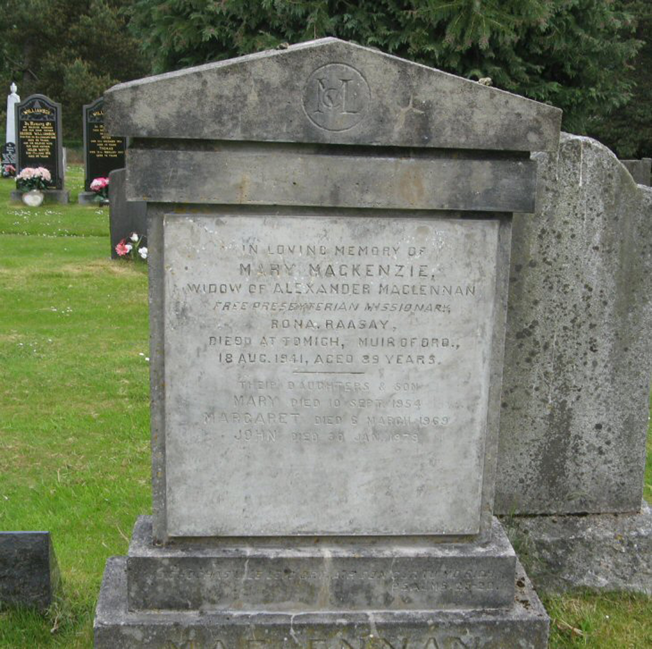 Photo of headstones/Mary Mackenzie  died 1941 MI Dingwall Mitchell Hill
